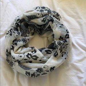 Black and white infinity scarf with floral print